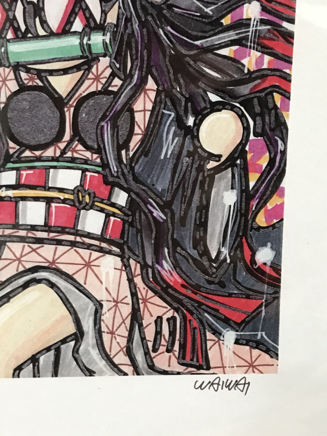 零元拍：歪歪亲笔签名 OWSON系列限量插画复制画《弥豆子》，尺寸约22/22厘米，拍品不含镜框