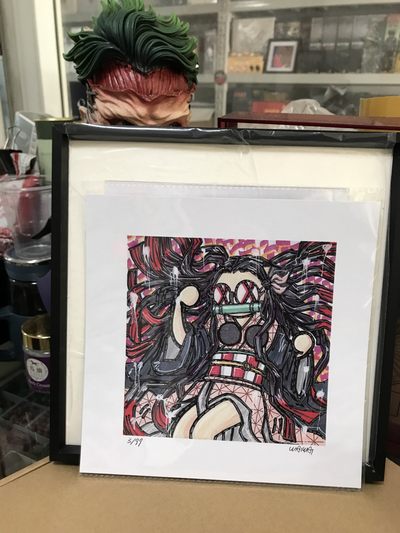 零元拍：歪歪亲笔签名 OWSON系列限量插画复制画《弥豆子》，尺寸约22/22厘米，拍品不含镜框 - 零元拍：歪歪亲笔签名 OWSON系列限量插画复制画《弥豆子》，尺寸约22/22厘米，拍品不含镜框