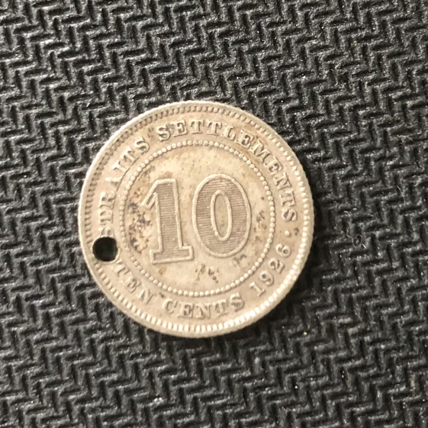 【保诚微拍】【全场包邮】第22期 $ 银币专场 $ Silver Coins  英属海峡殖民地 乔治五世 1926年 10分 硬币 银币（2.71克，0.6银）穿孔