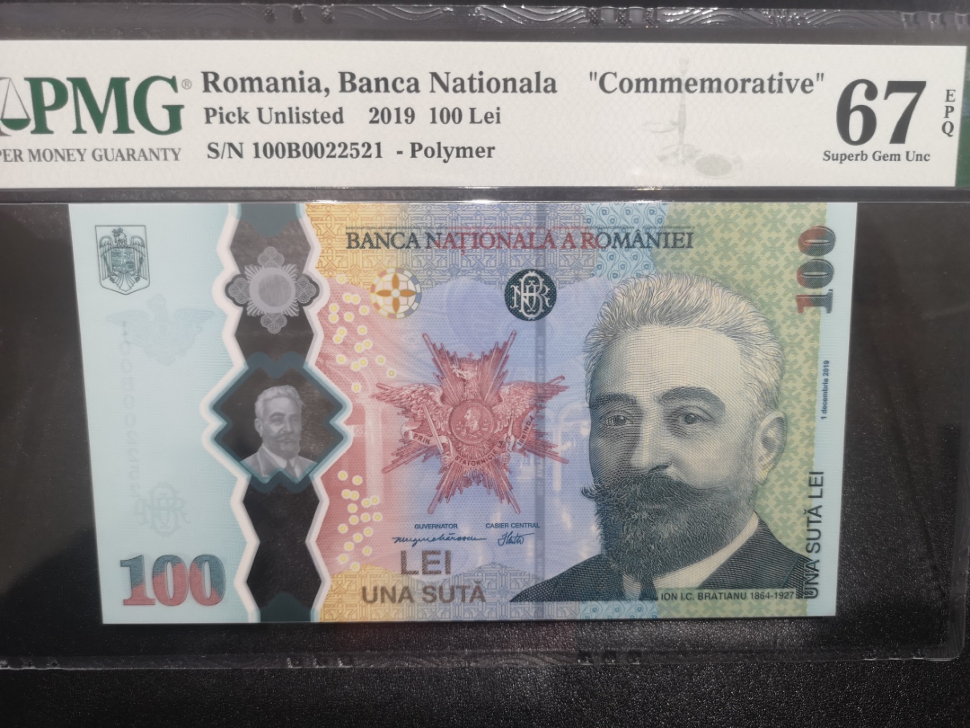 《外钞收藏家》第一百七十二期拍卖 2019年罗马尼亚100 PMG67 纪念钞 无47