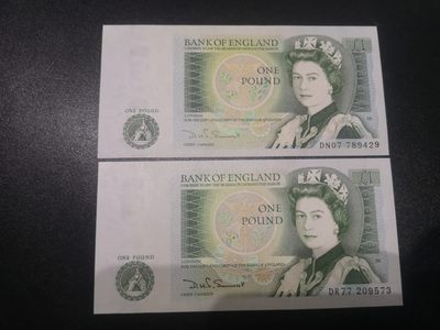 《外钞收藏家》第一百七十二期拍卖 - 英国D序列1镑 两张 全新UNC