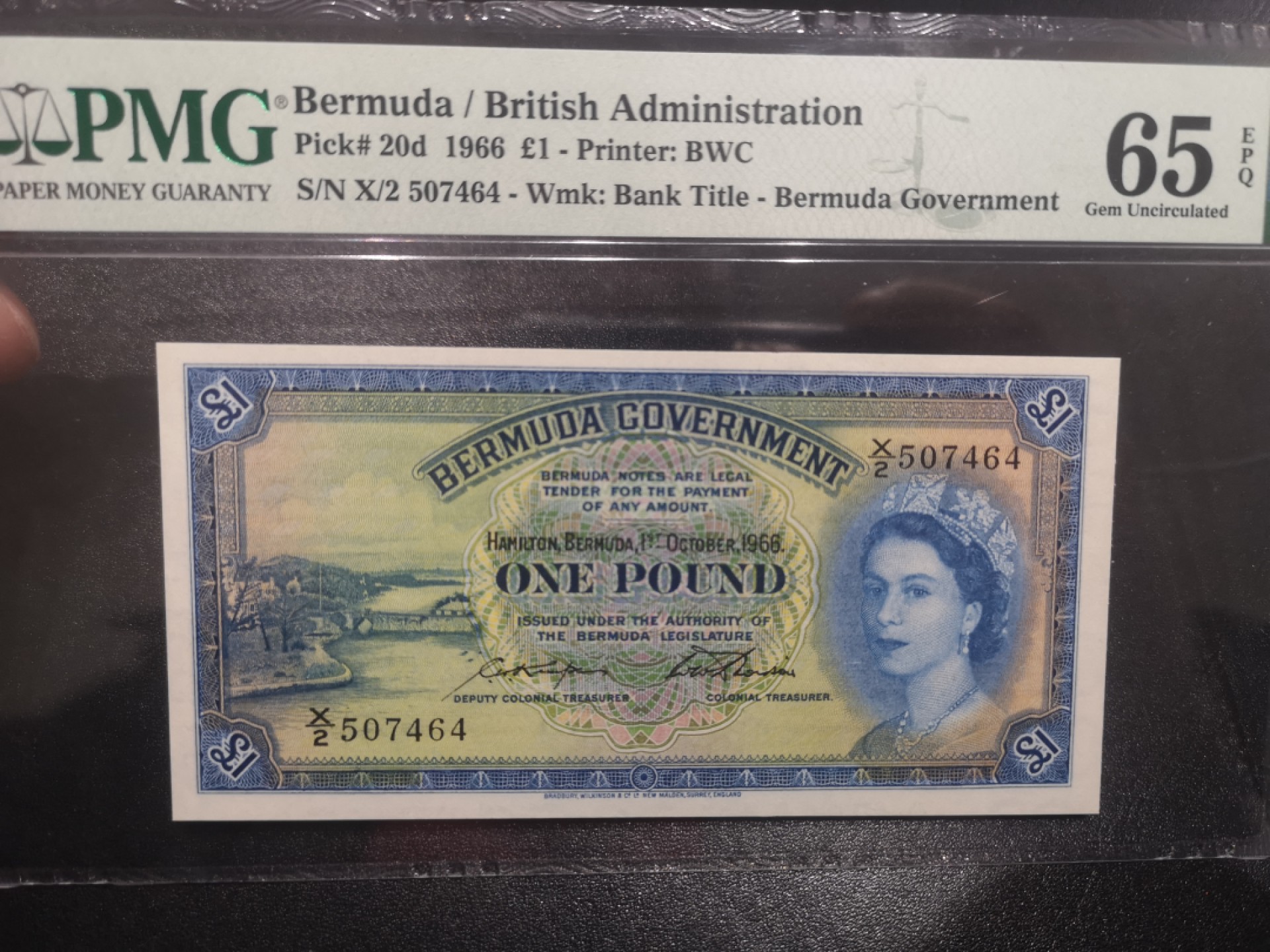 《外钞收藏家》第一百七十二期拍卖 1966年百慕大1镑 PMG66 BWC作品 精美女王