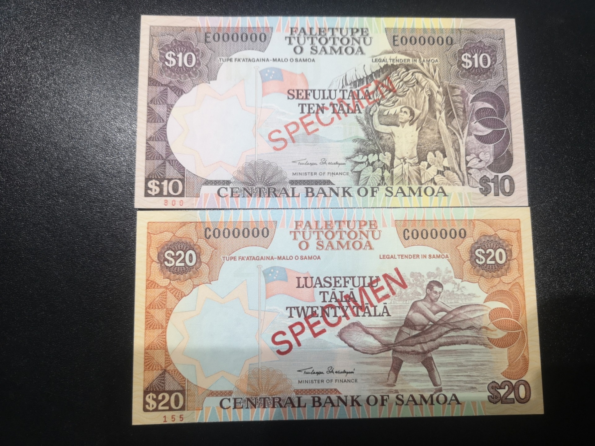《外钞收藏家》第一百七十二期拍卖 1985年萨摩亚10、20塔拉 样钞 全新UNC