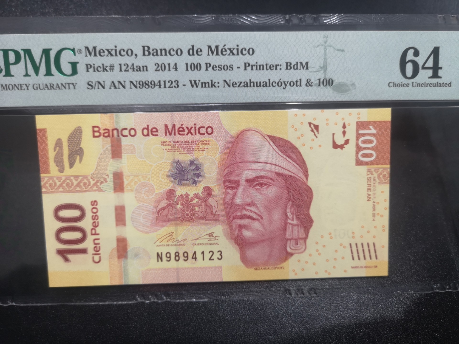 《外钞收藏家》第一百七十二期拍卖 2014年墨西哥100比索 PMG64