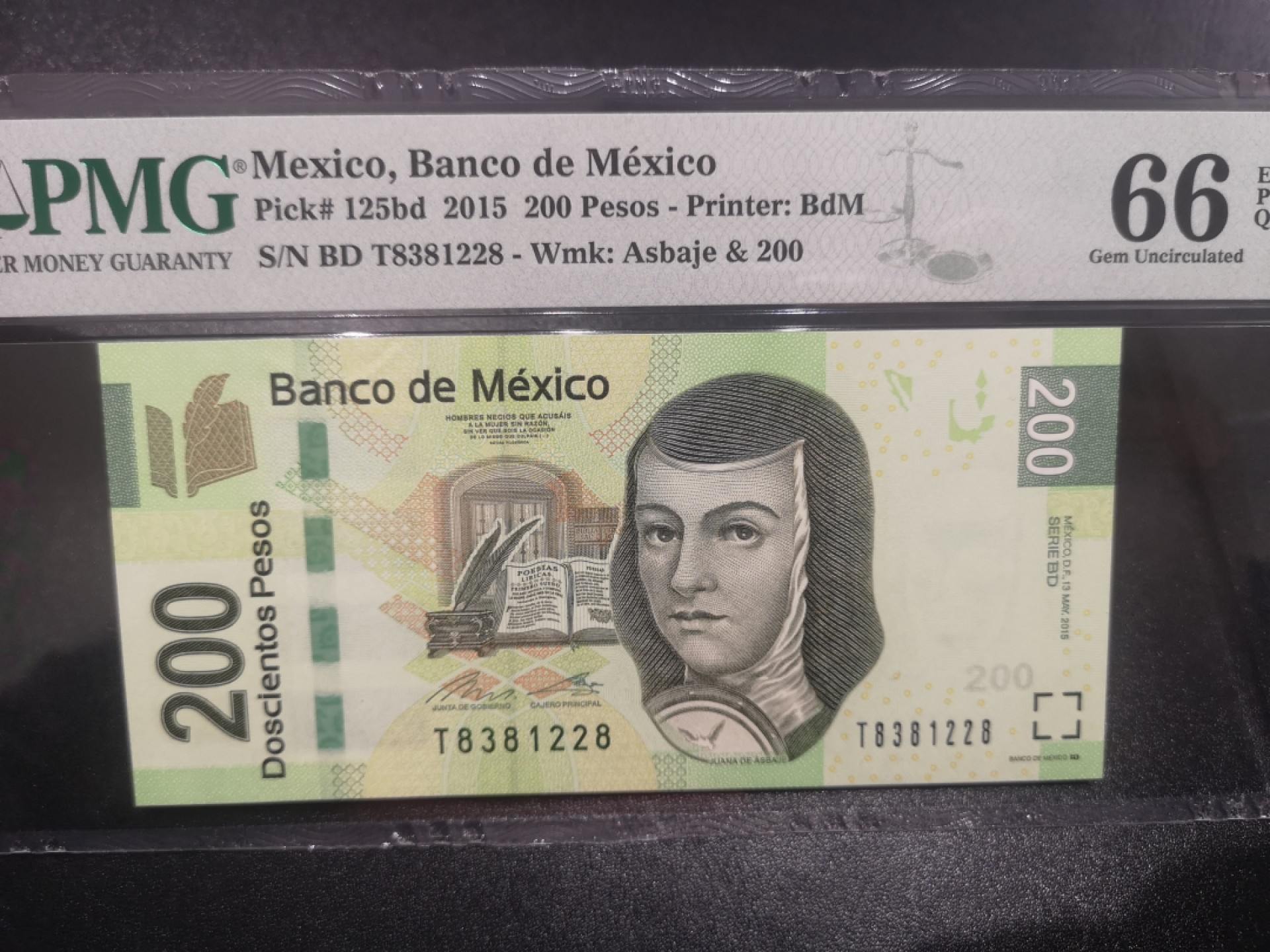 《外钞收藏家》第一百七十二期拍卖 2015年墨西哥100比索 PMG66 无47尾8