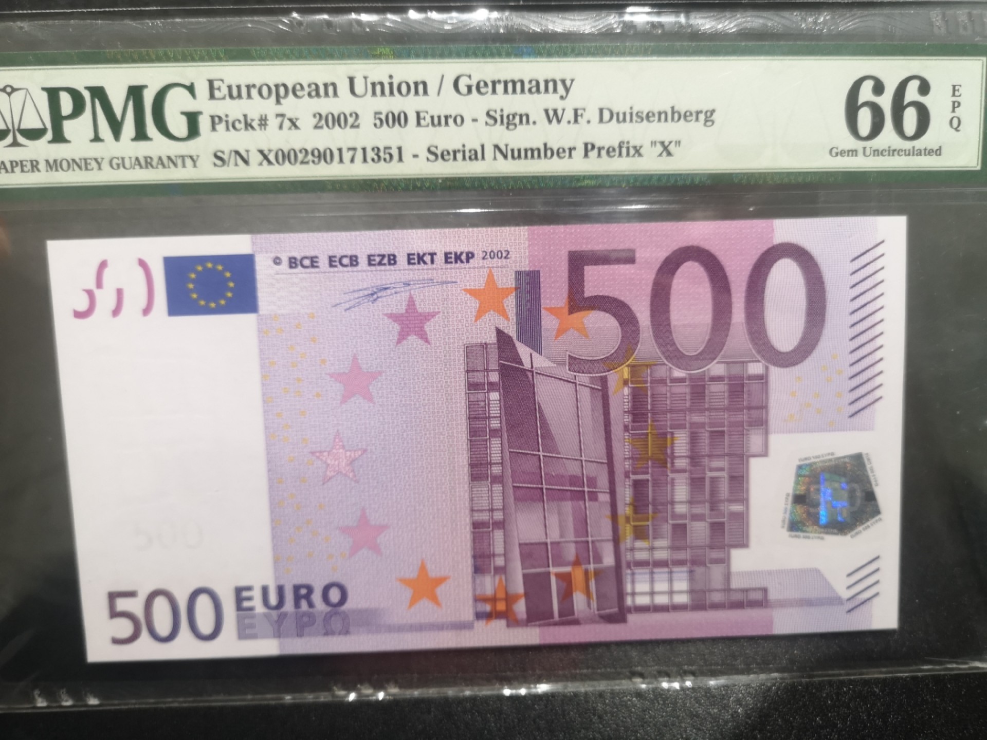 《外钞收藏家》第一百七十二期拍卖 2002年500欧元 PMG66 一签 德国版