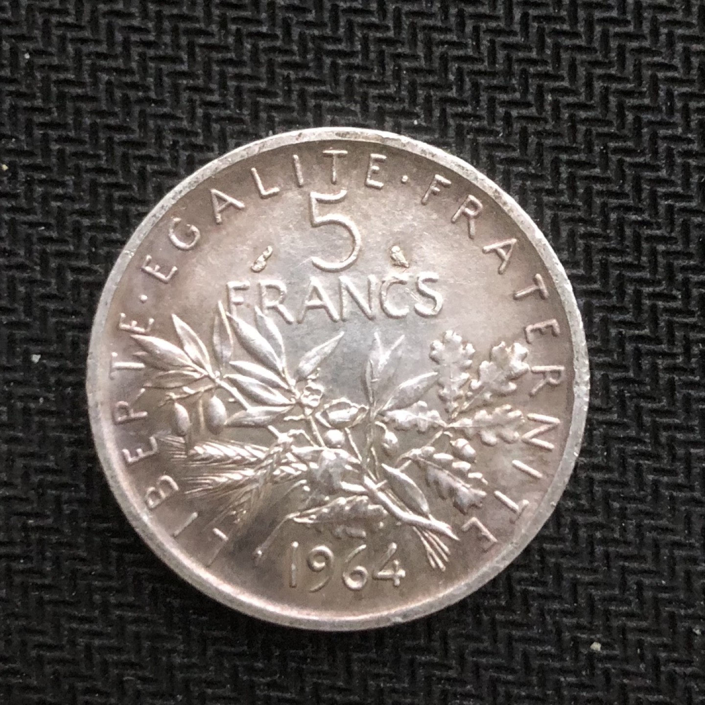 【保诚微拍】【全场包邮】第22期 $ 银币专场 $ Silver Coins  法国  1964年 播种女神 5法郎 硬币 银币（12克，0.835银，29mm）UNC！！淡淡自然黑色包浆！！！