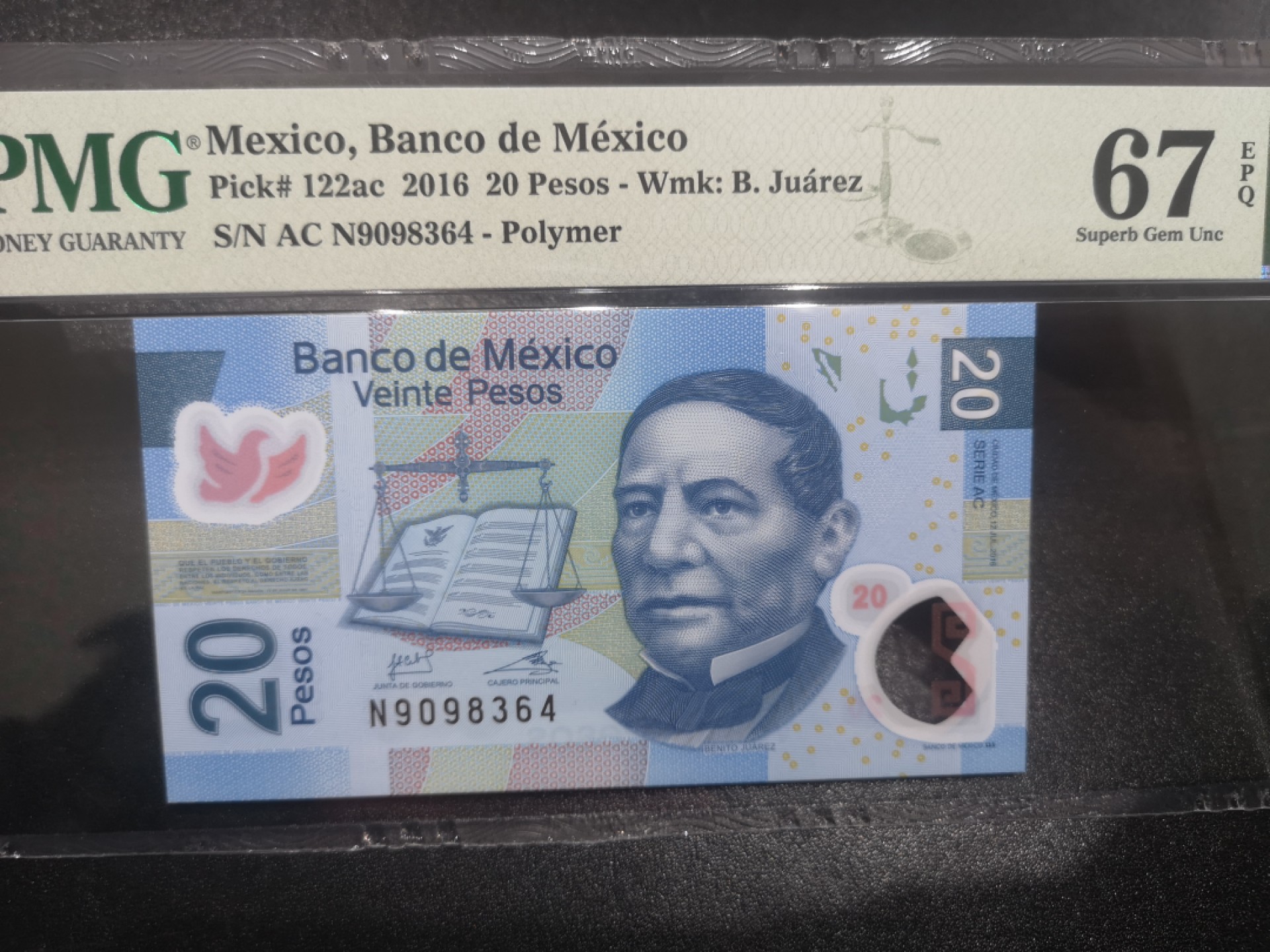 《外钞收藏家》第一百七十二期拍卖 2016年墨西哥20比索 PMG67