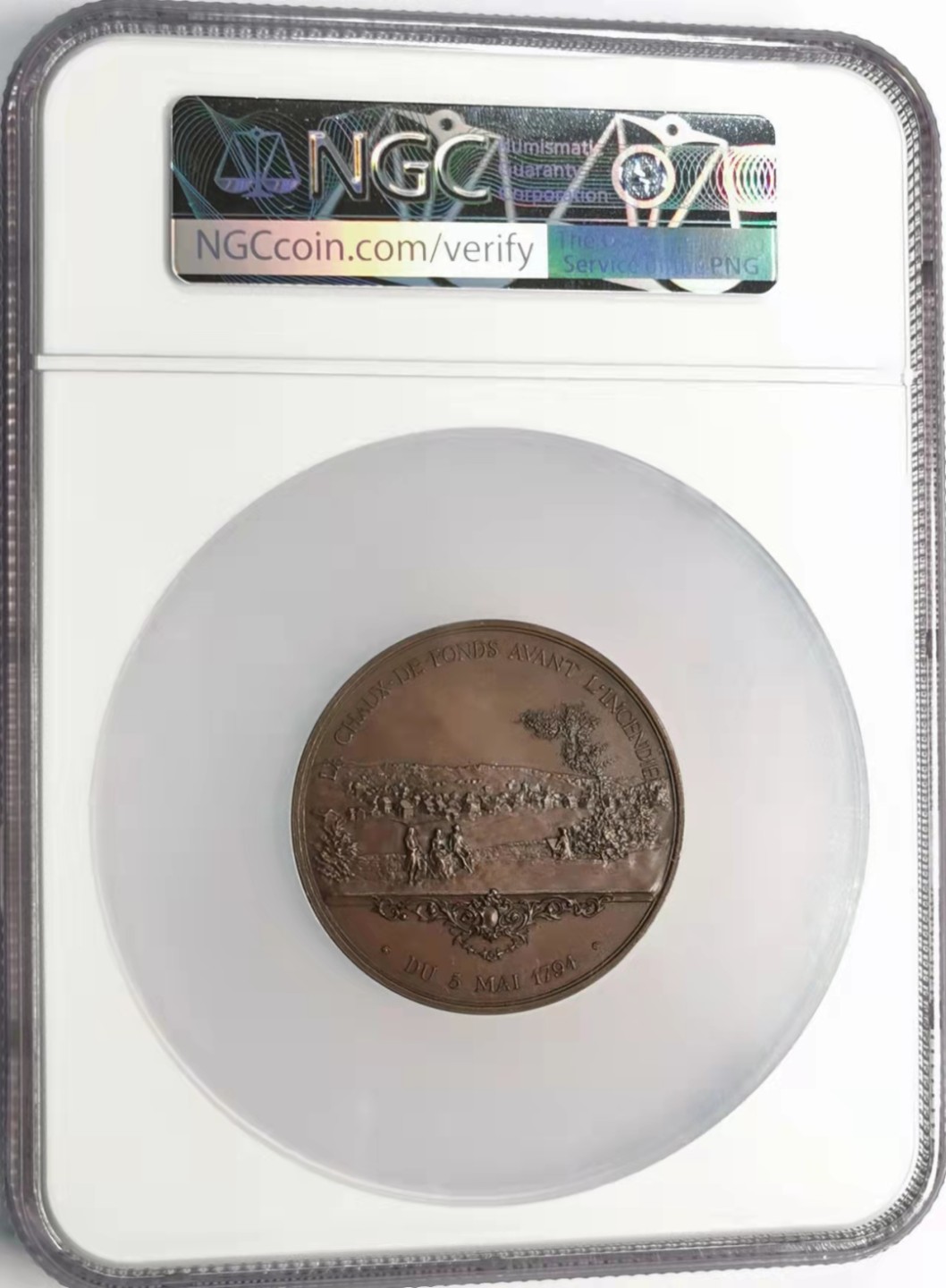 凡希社世界钱币微拍第一百九十三期 1894瑞士拉绍德封火灾百年纪念铜章NGC-MS63