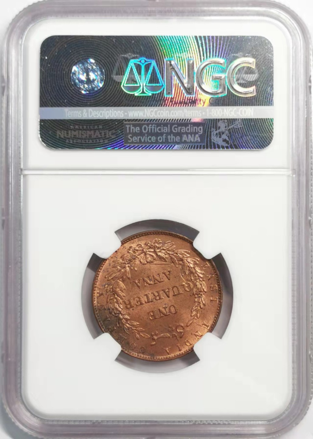 凡希社世界钱币微拍第一百九十三期 1858东印度公司1/4安那NGC-MS64铜光充沛！