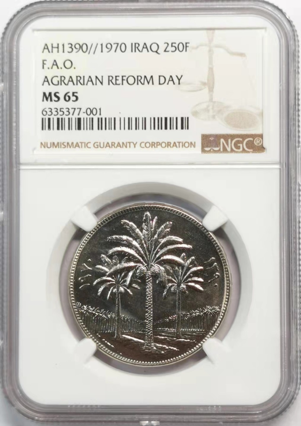 凡希社世界钱币微拍第一百九十三期 1970伊拉克FAO纪念250FIL镍币MGC-MS65