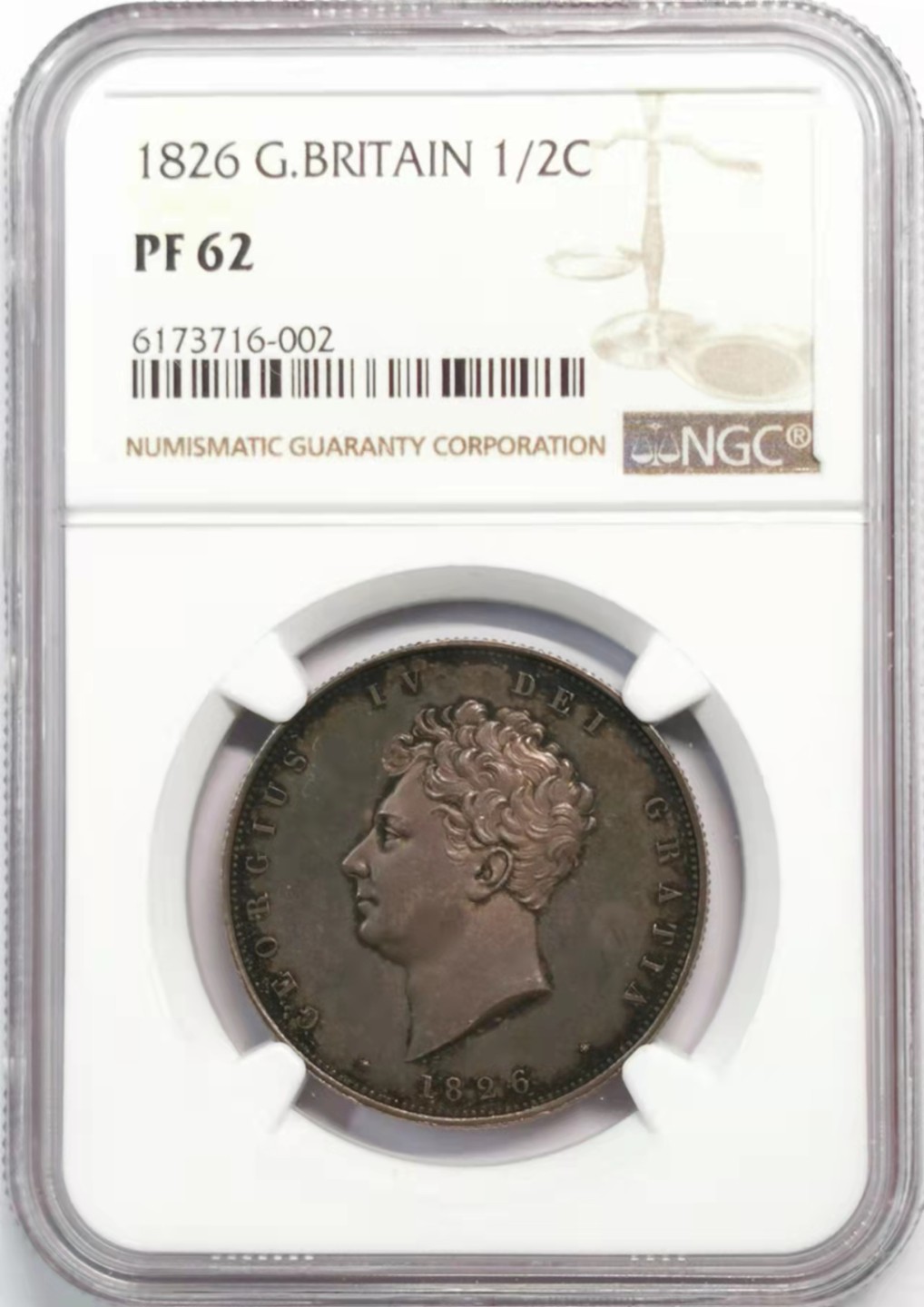 凡希社世界钱币微拍第一百九十三期 稀！1826英国乔四半克朗精铸NGC-PF62顶级英伦包浆！