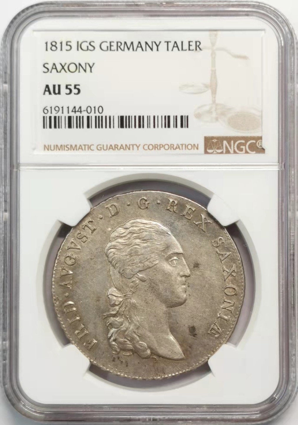 凡希社世界钱币微拍第一百九十三期 1815萨克森国王奥古斯特泰勒大银NGC-AU55