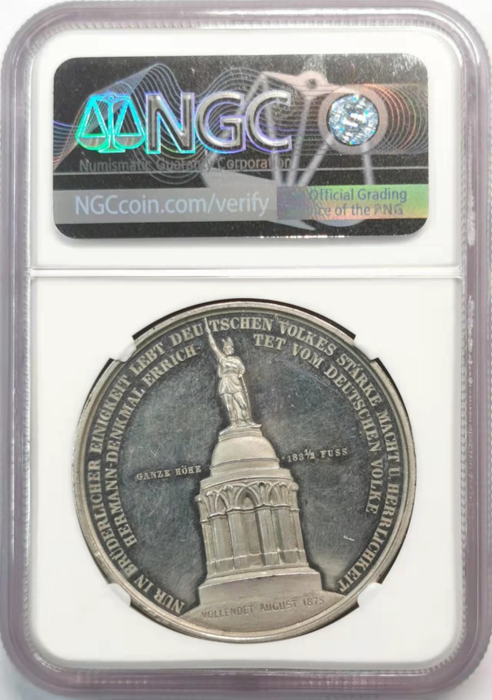 凡希社世界钱币微拍第一百九十三期 1875德国赫尔曼雕像落成纪念章NGC-UNCD白色金属！