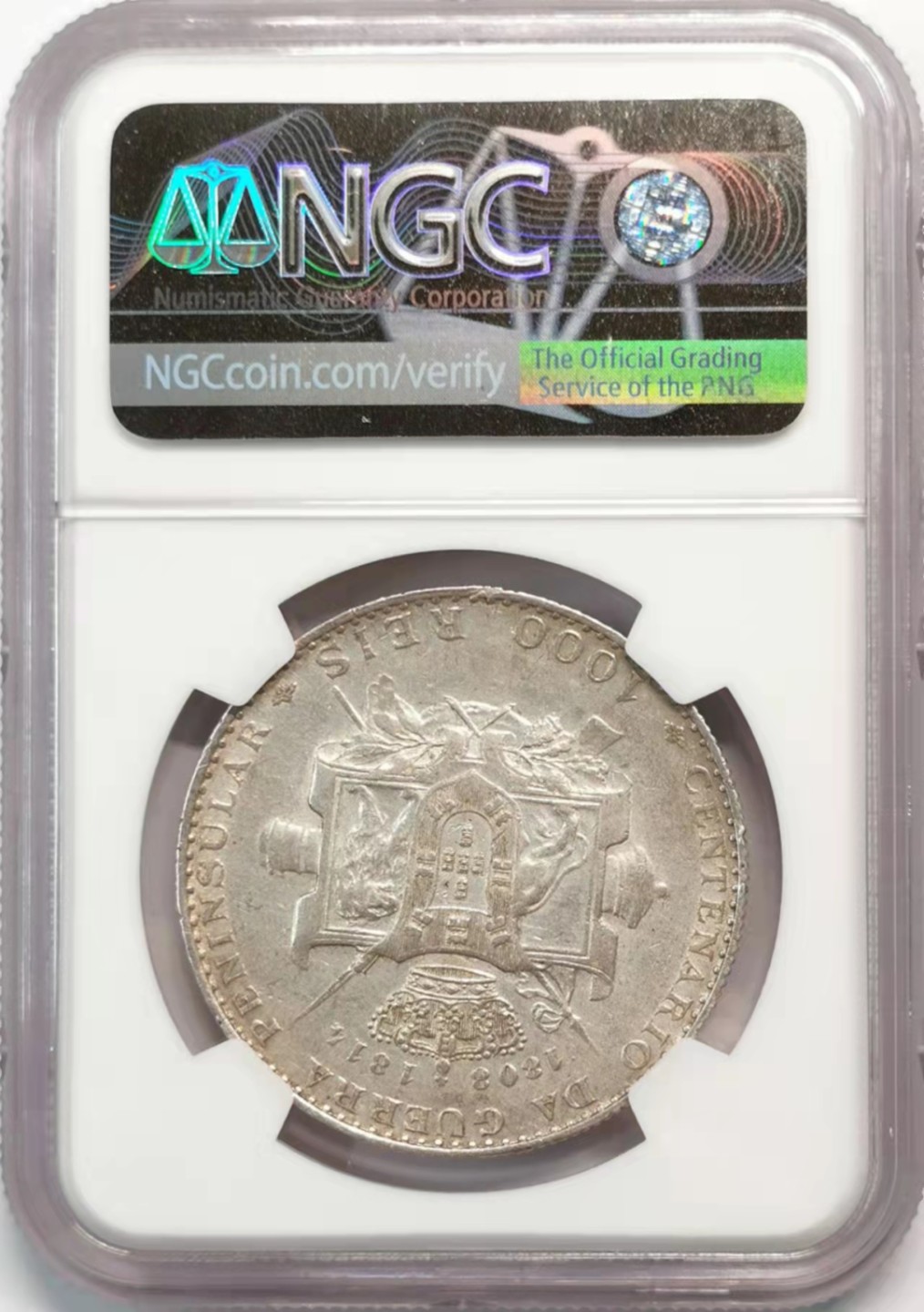 凡希社世界钱币微拍第一百九十三期 1910葡萄牙半岛战争1000R纪念大银NGC-XFD少见品种！