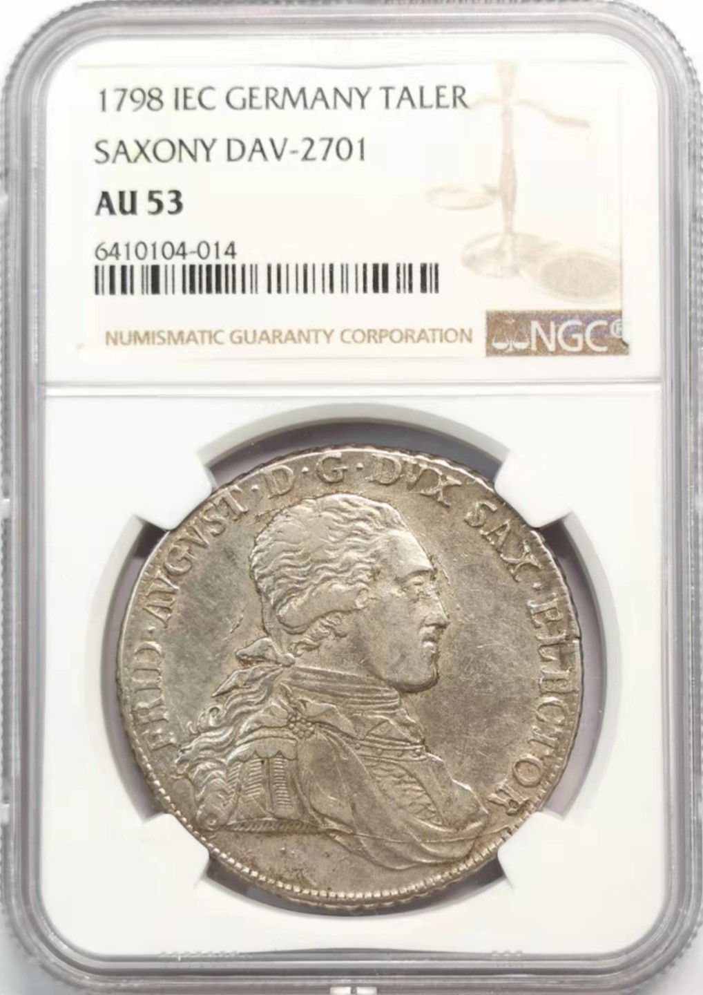 凡希社世界钱币微拍第一百九十三期 1798萨克森奥古斯特泰勒大银NGC-AU53