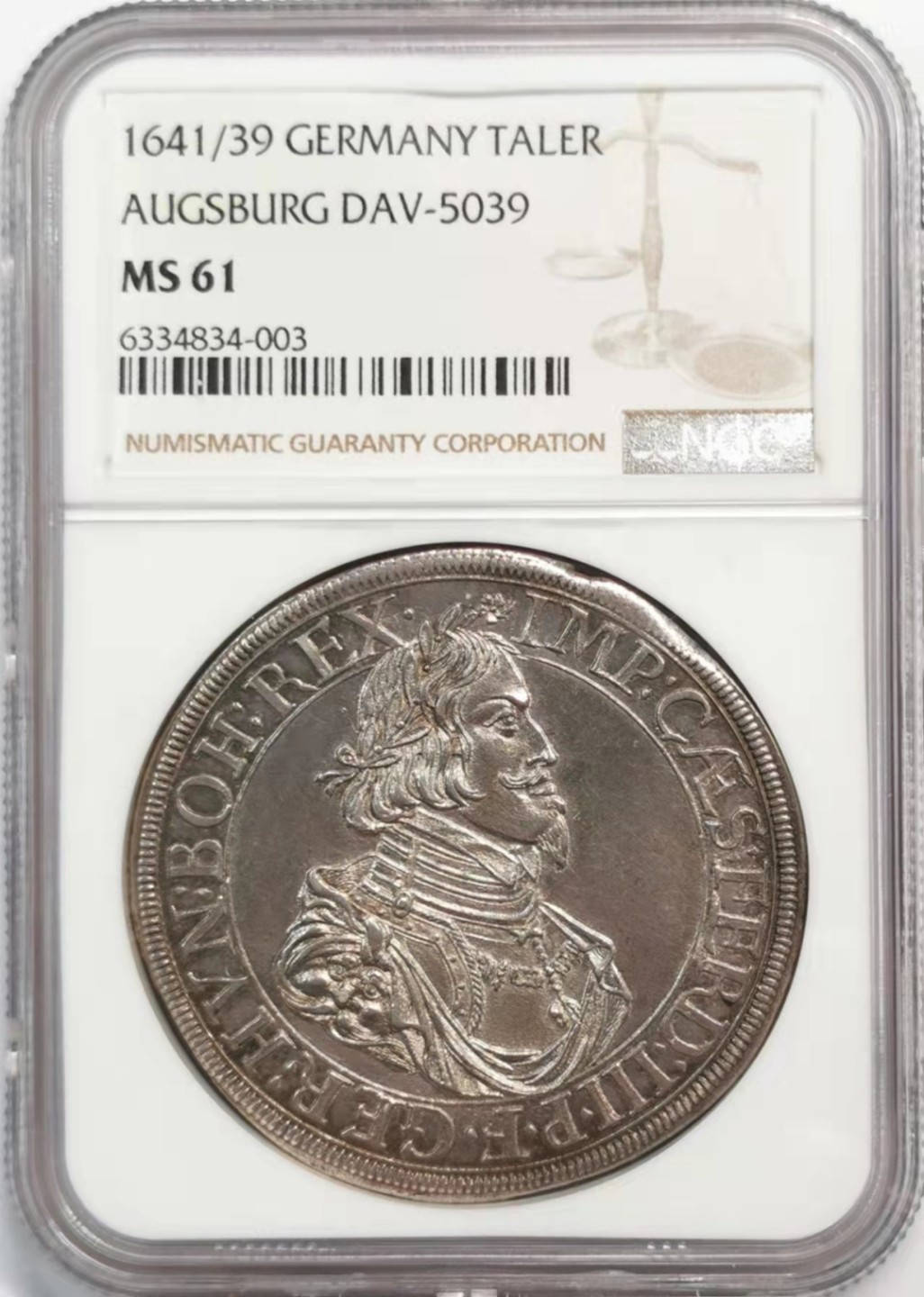 凡希社世界钱币微拍第一百九十三期 稀！1641/39奥格斯堡景观泰勒NGC-MS61深色包浆细节一流！