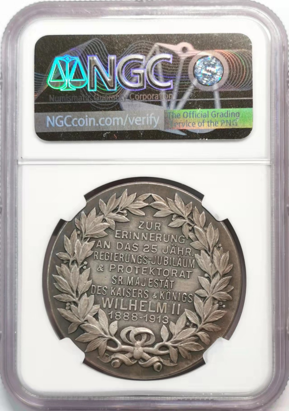 凡希社世界钱币微拍第一百九十三期 1913德国威廉二世执政25周年纪念银章NGC-MS62