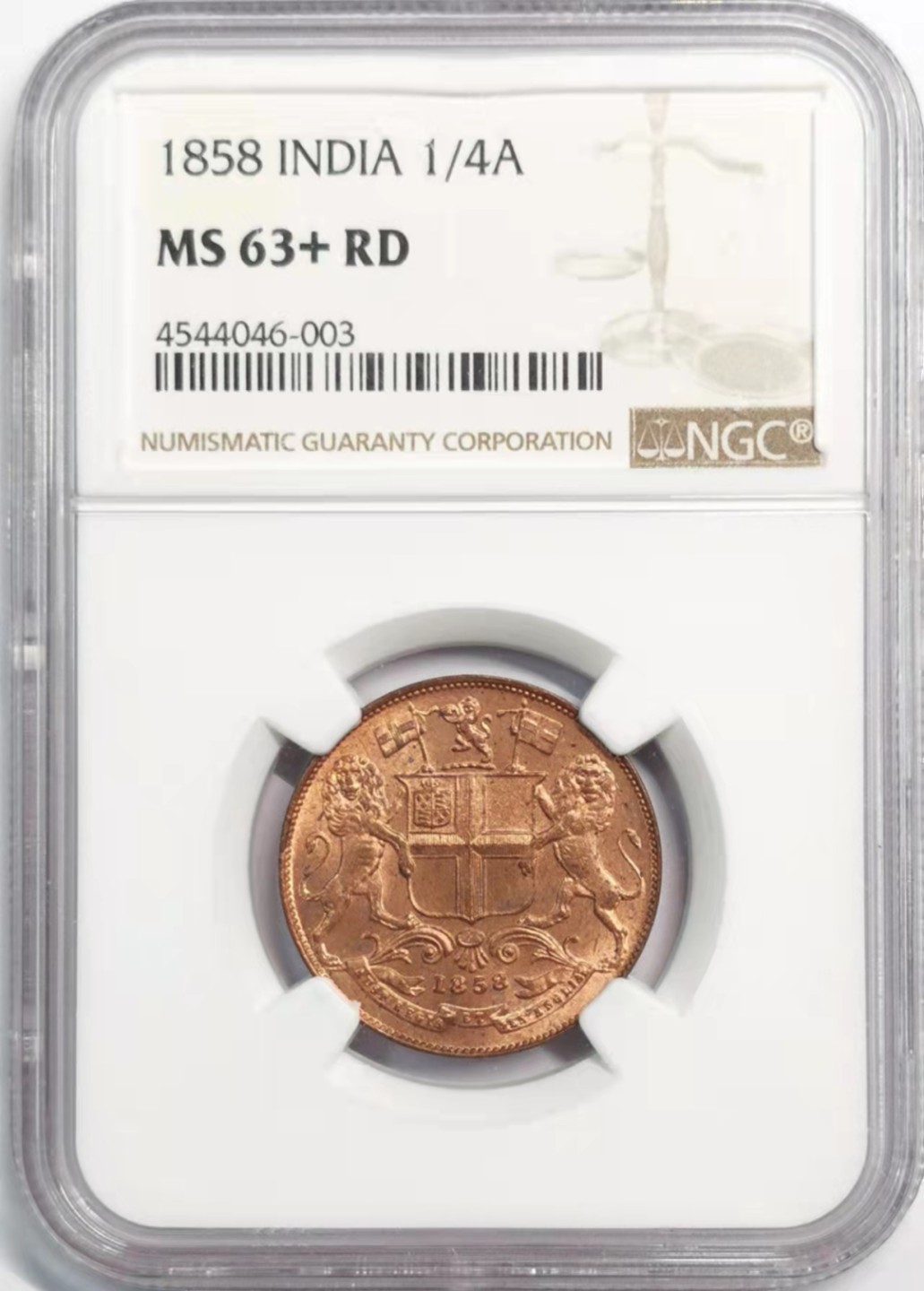凡希社世界钱币微拍第一百九十三期 1858东印度公司1/4安那NGC-MS64铜光充沛！