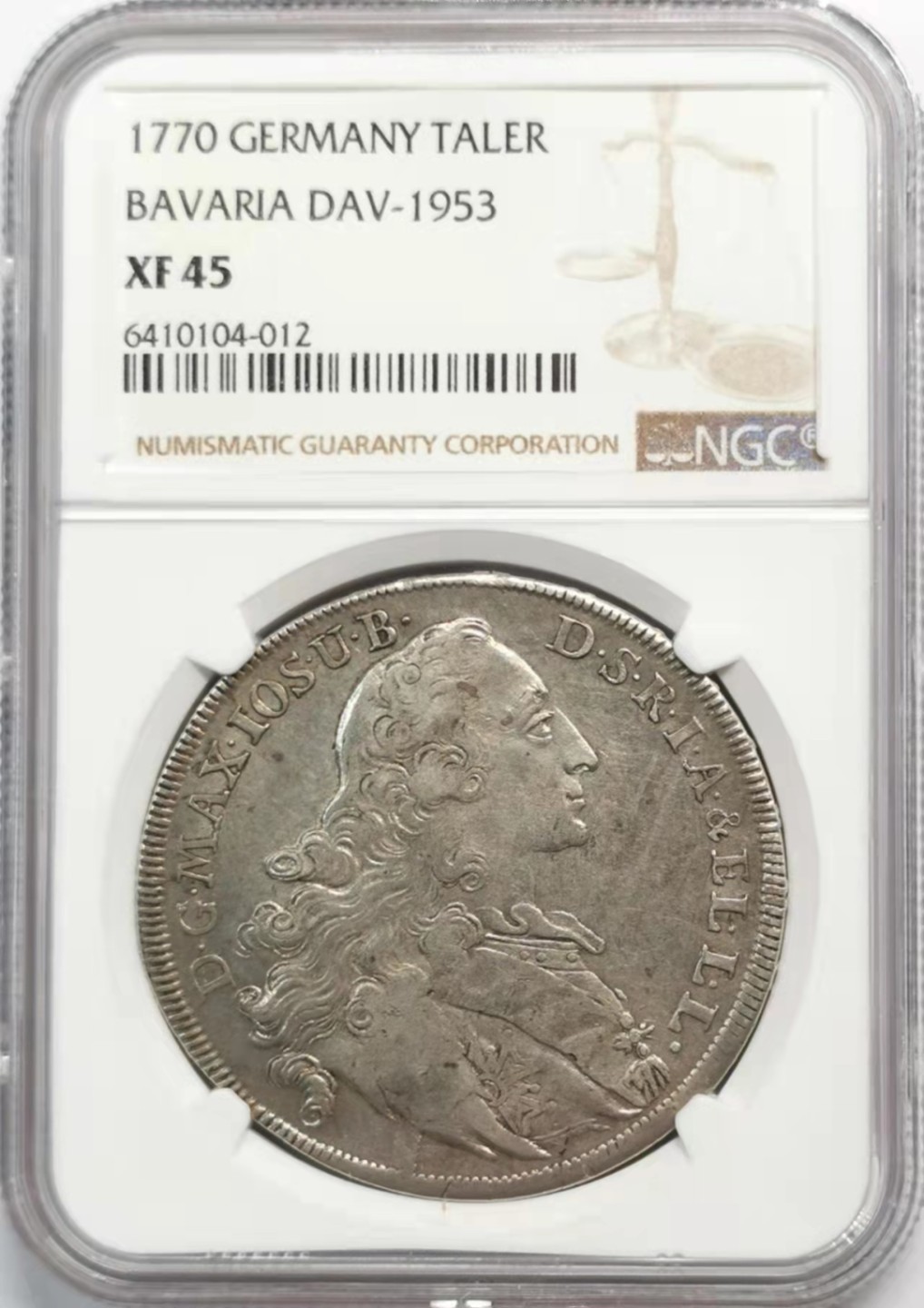 凡希社世界钱币微拍第一百九十三期 1770巴伐利亚圣母子泰勒大银NGC-XF45