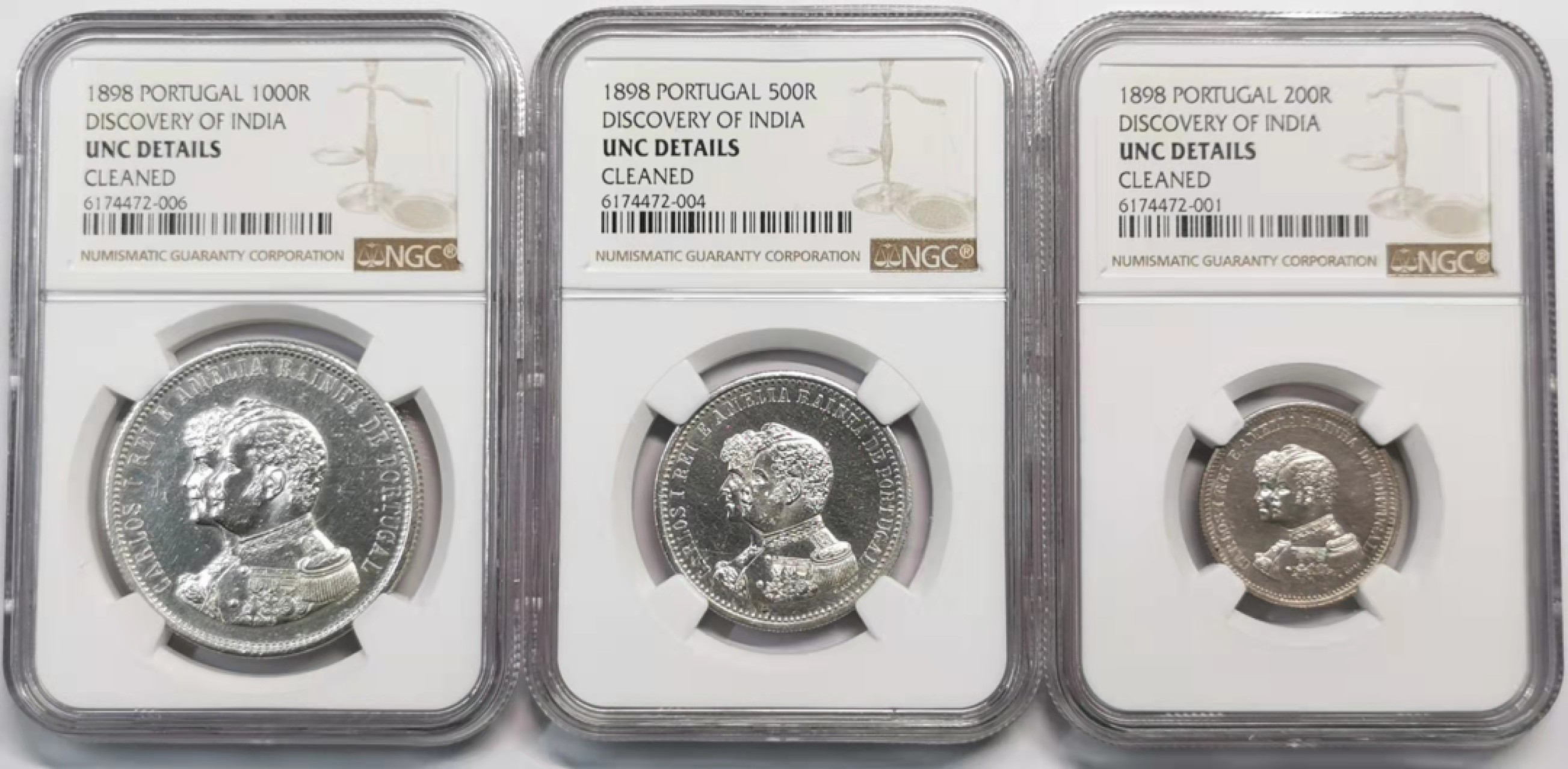 凡希社世界钱币微拍第一百九十三期 1898葡萄牙发现印度四百周年银币三枚套NGC-UNCD