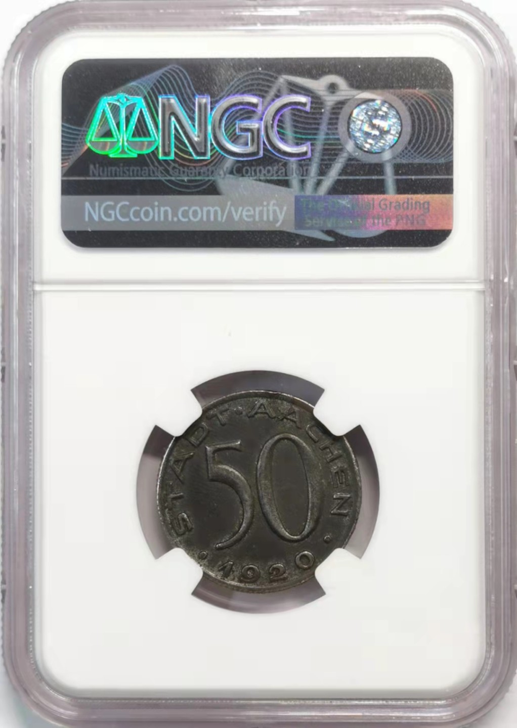 凡希社世界钱币微拍第一百九十三期 1920德紧亚琛50芬尼NGC-UNCD