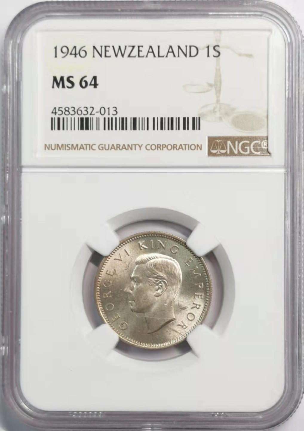 凡希社世界钱币微拍第一百九十三期 1946新西兰乔六先令银币NGC-MS64