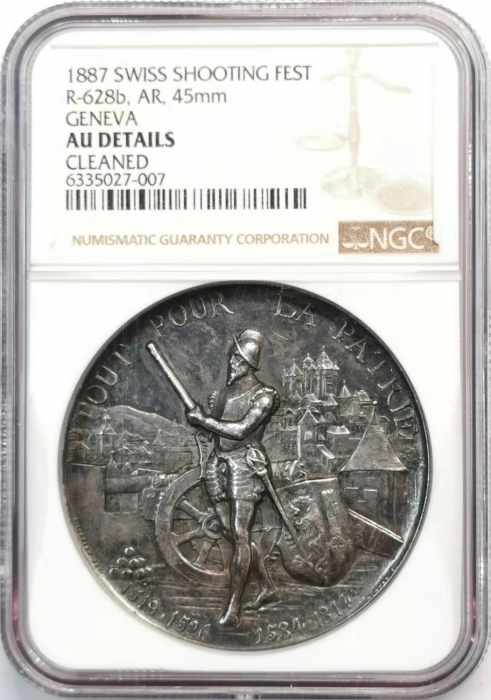 凡希社世界钱币微拍第一百九十三期 1887瑞士日内瓦射击节纪念银章NGC-AUD高浮雕精美！