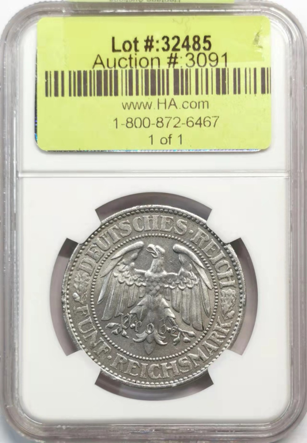 凡希社世界钱币微拍第一百九十三期 稀！1932魏玛橡树5马克镍样币NGC-MS62