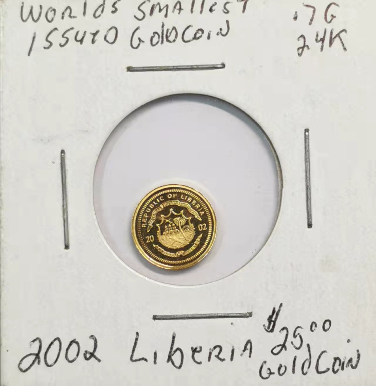 凡希社世界钱币微拍第一百九十三期 2002利比里亚林肯25元纪念金币PROOF世界最小金币