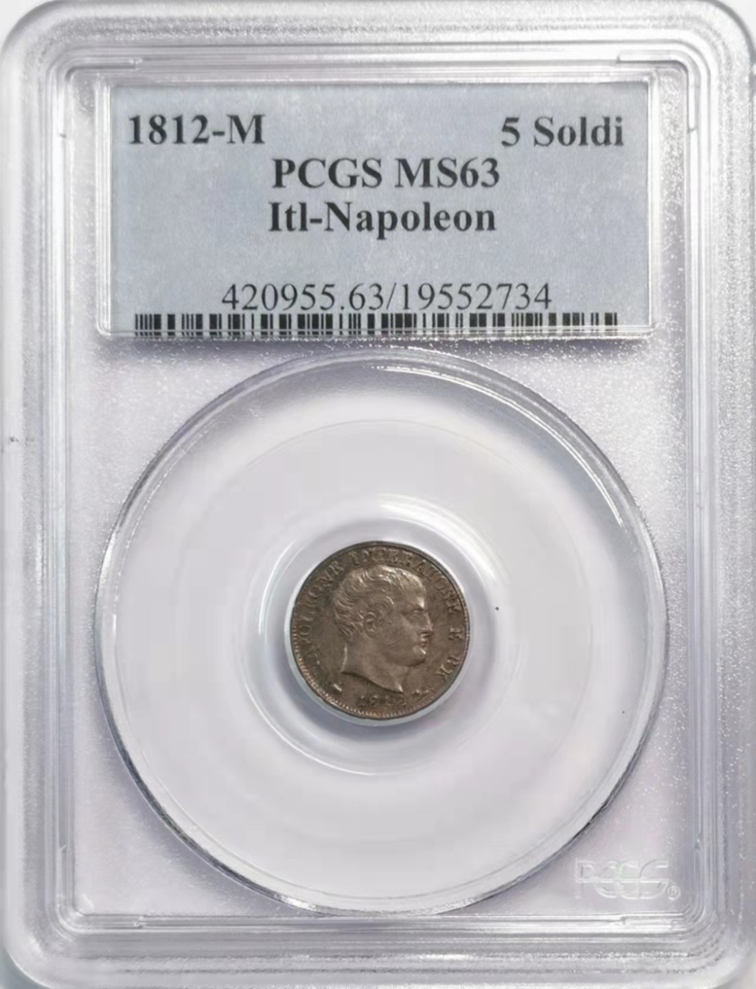 凡希社世界钱币微拍第一百九十三期 1812M意大利王国5SOLDI银辅币PCGS-MS63高品！