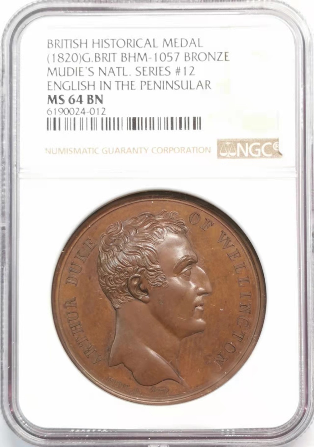 凡希社世界钱币微拍第一百九十三期 荐！1820英国半岛战争威灵顿公爵纪念铜章NGC-MS64
