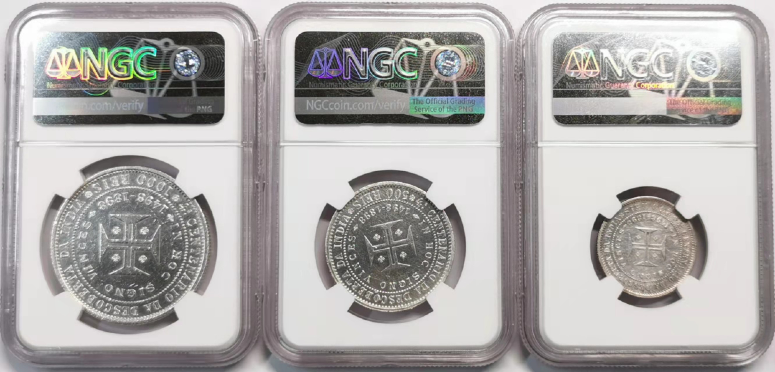 凡希社世界钱币微拍第一百九十三期 1898葡萄牙发现印度四百周年银币三枚套NGC-UNCD