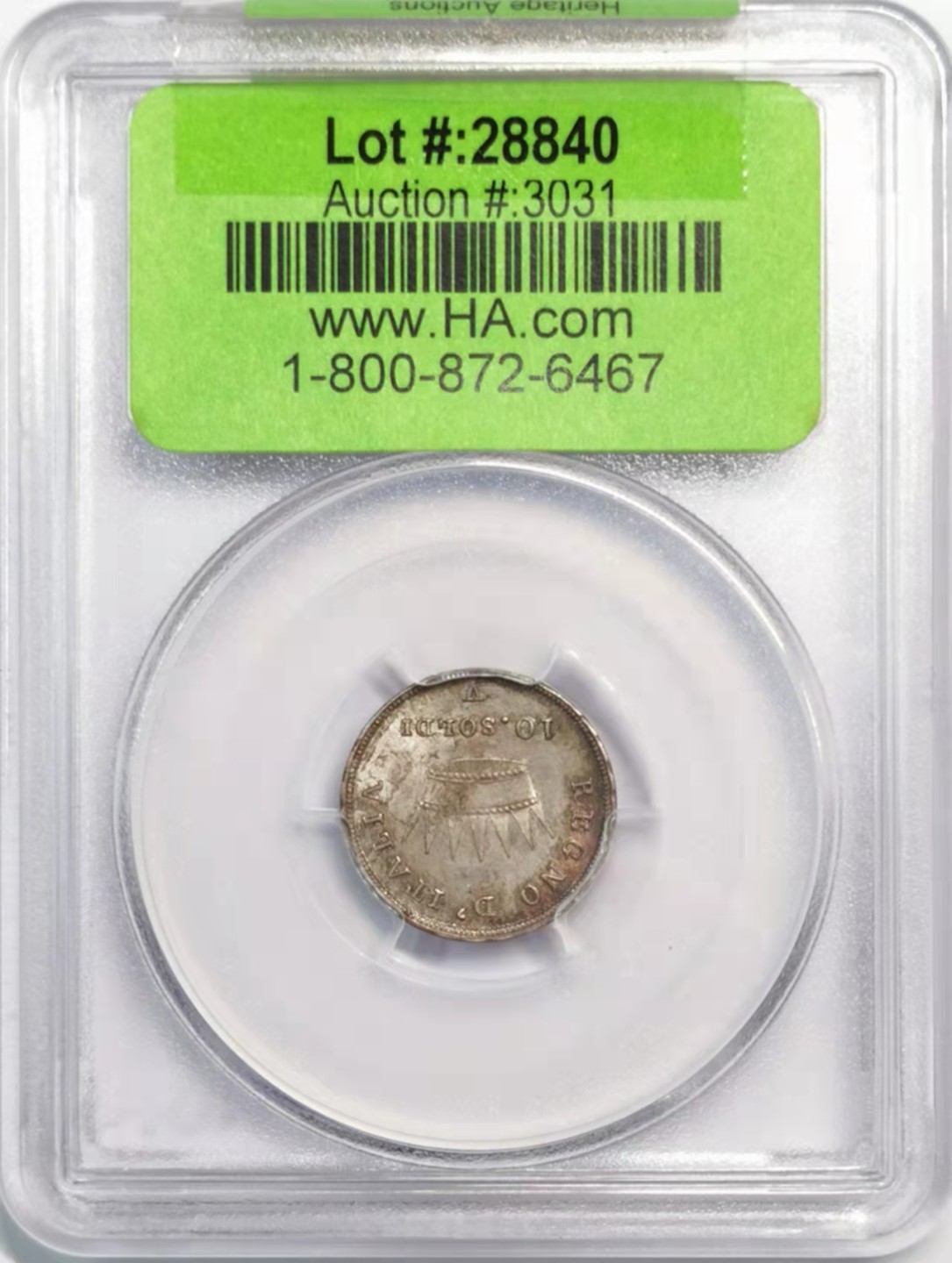 凡希社世界钱币微拍第一百九十三期 荐！1812V意大利王国10SOLDI银辅币PCGS-MS63粉光淡彩！