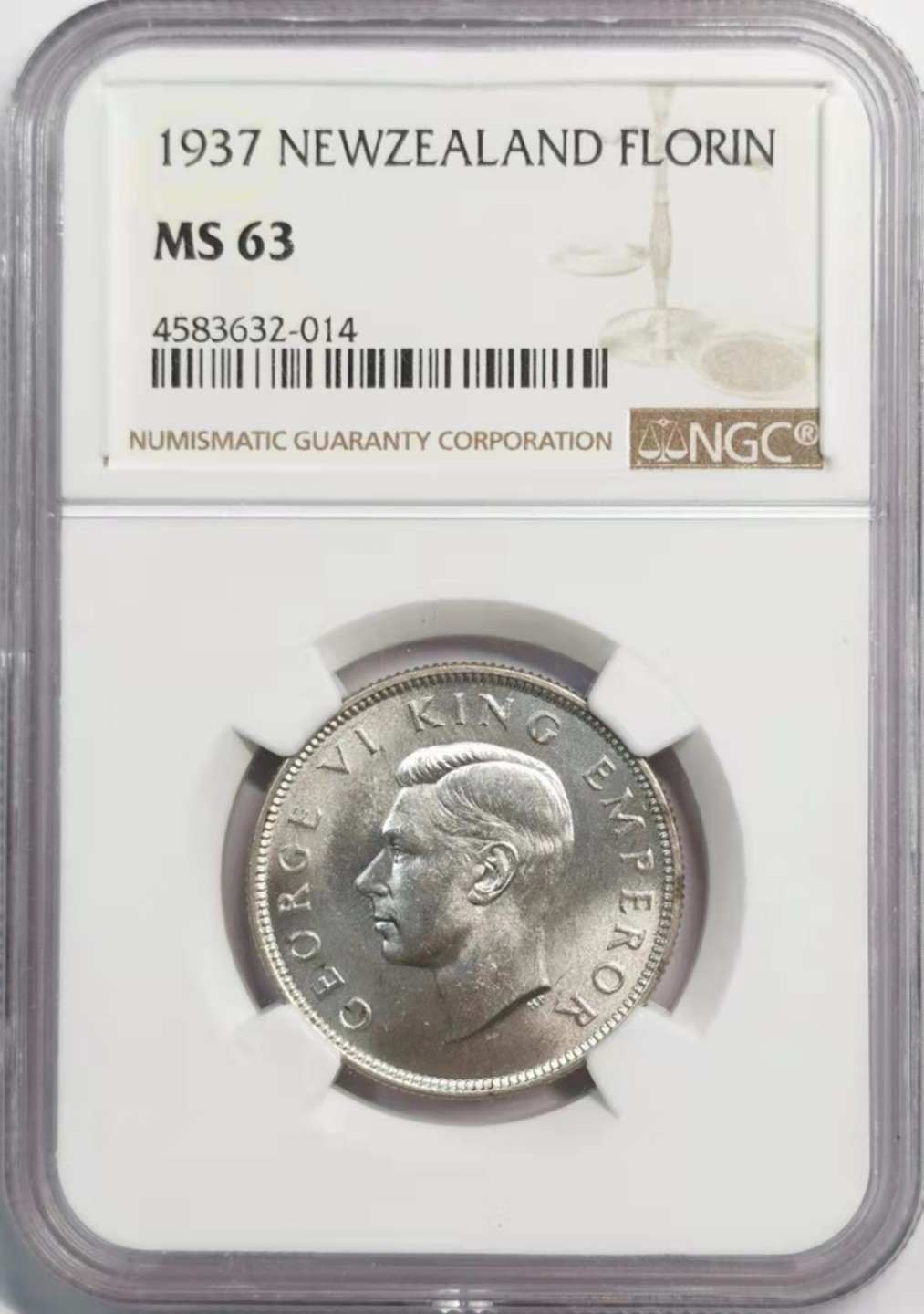 凡希社世界钱币微拍第一百九十三期 1937新西兰乔六2先令银币NGC-MS63