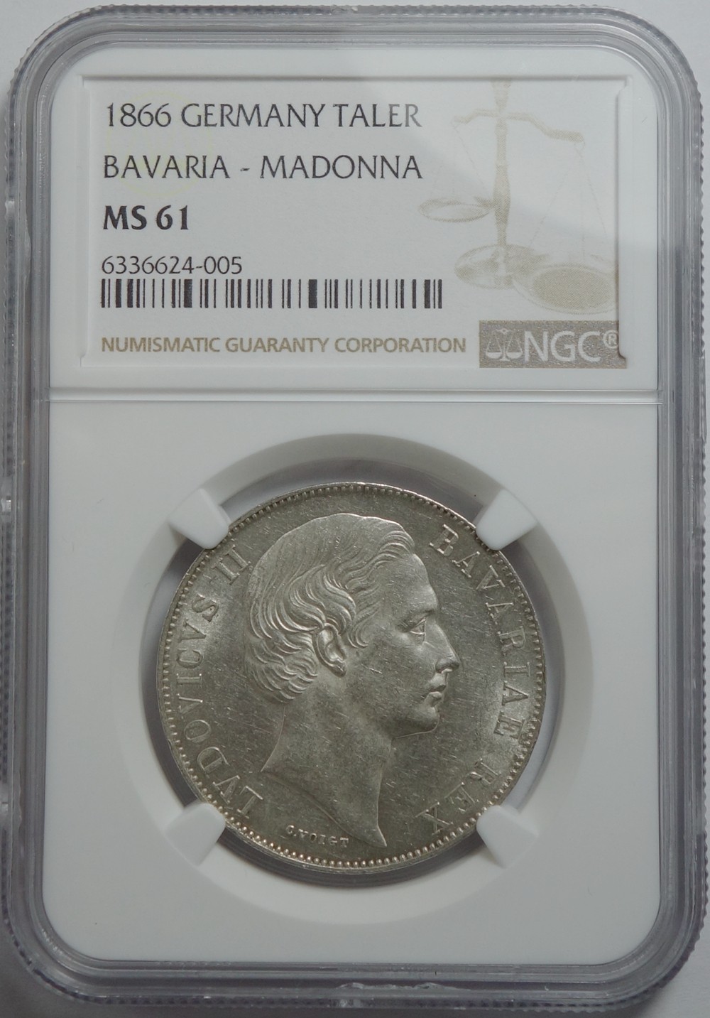 德国Germany	德国巴伐利亚1泰勒1866年圣母抱婴 NGC-MS61