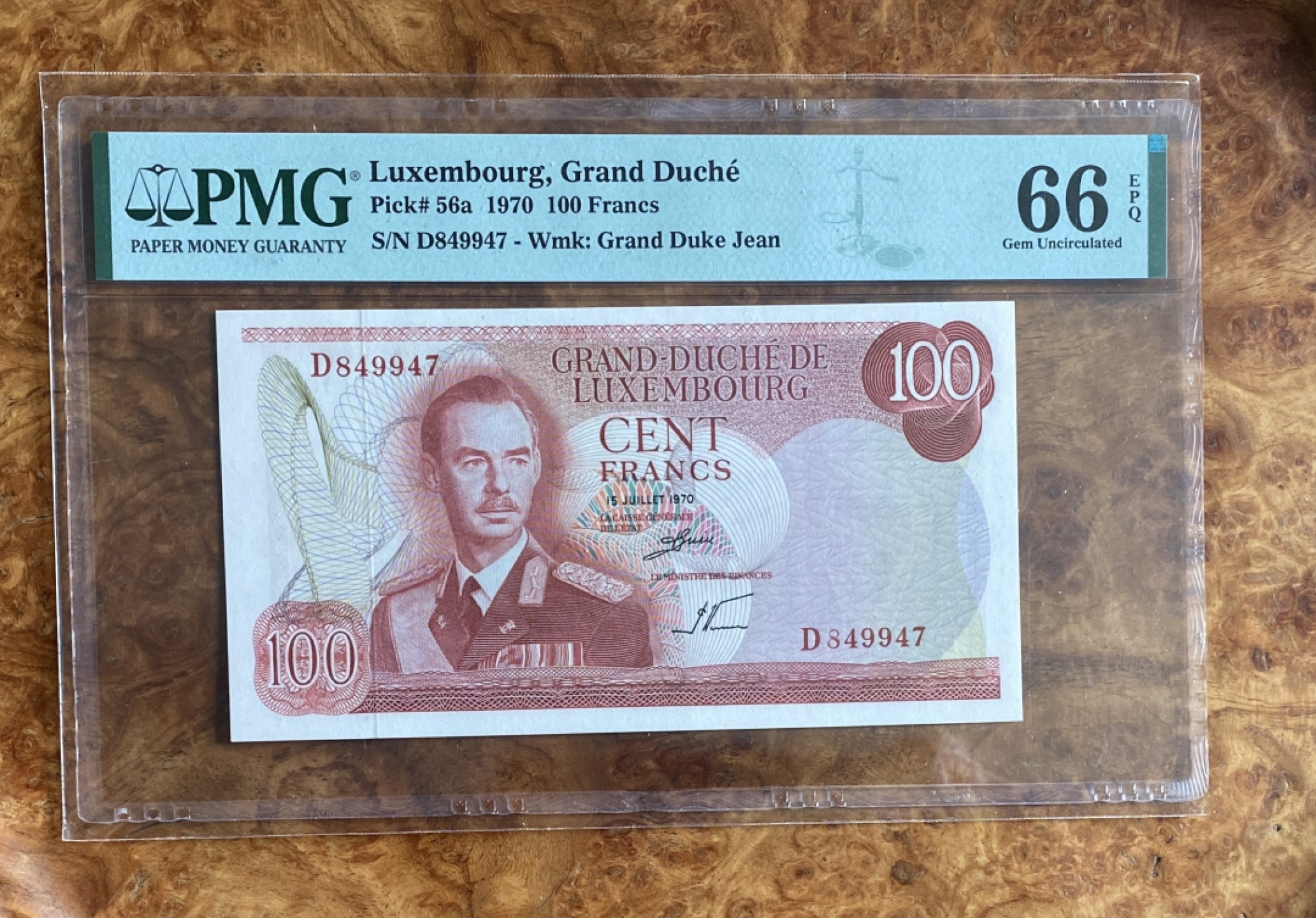 Chase Auction（得物拍卖）第5期 - - 中外纸币、硬币联拍 1970年卢森堡100法郎，PMG66分，大公 让！