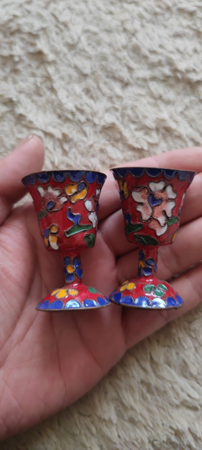 一米收藏，开心上拍(第四十期)裸币专场！ 创汇期珐琅彩，铜酒杯一对！出口创汇！包老包真！