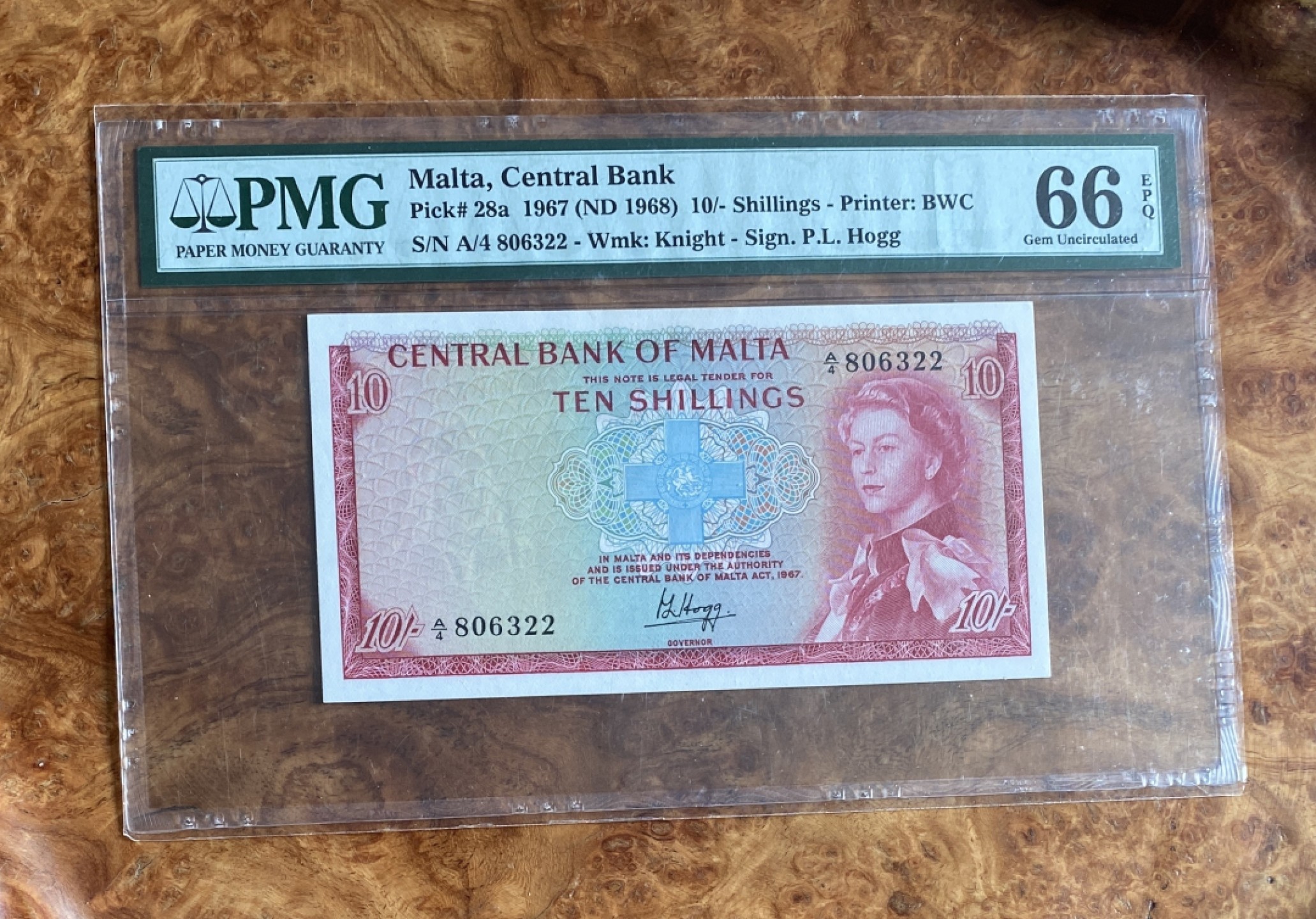 Chase Auction（得物拍卖）第5期 - - 中外纸币、硬币联拍 1967年马耳他10先令，PMG66分，戎装女王！