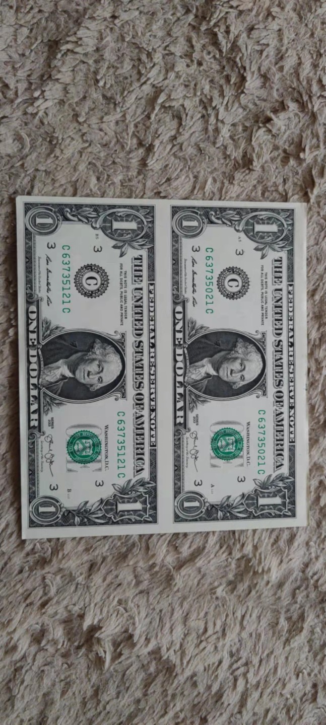 一米收藏，开心上拍(第四十期)裸币专场！ 1美金两联体！全新原票，图三有点软折。