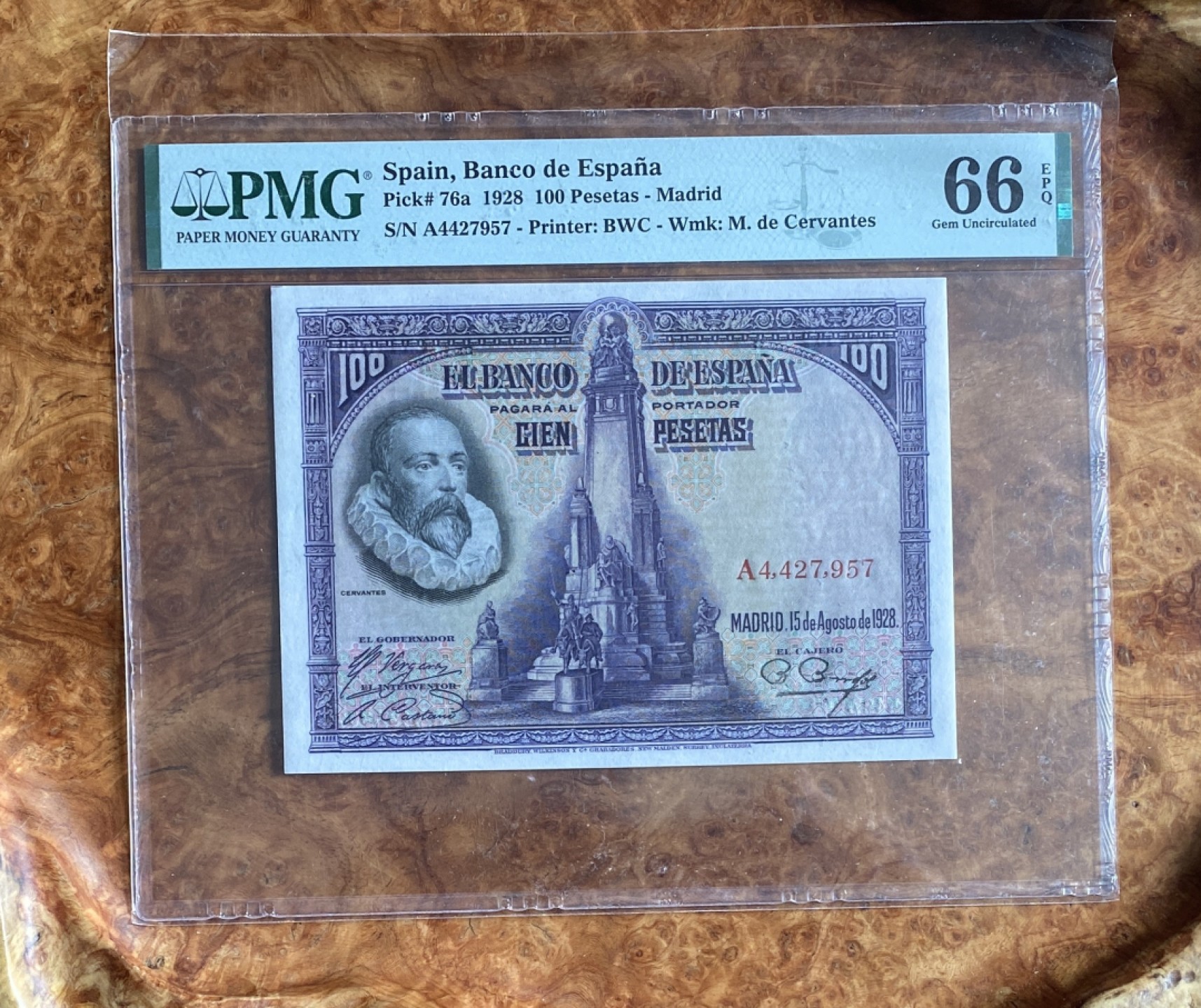 Chase Auction（得物拍卖）第5期 - - 中外纸币、硬币联拍 1928年西班牙100比塞塔，PMG66分，塞万提斯，背面唐吉诃德！
