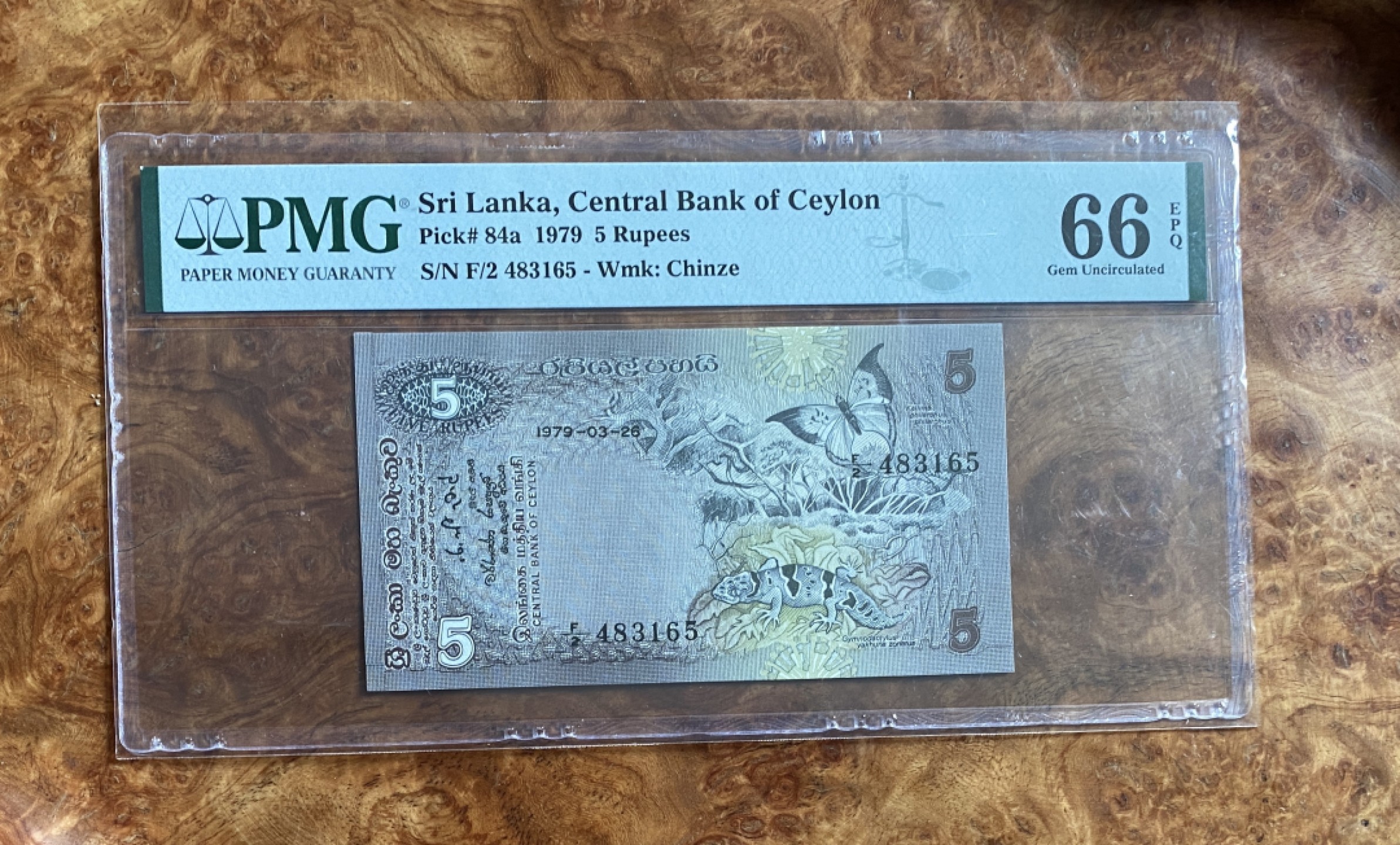 Chase Auction（得物拍卖）第5期 - - 中外纸币、硬币联拍 1979年锡兰，斯里兰卡5卢比，PMG66分，荧光精彩！