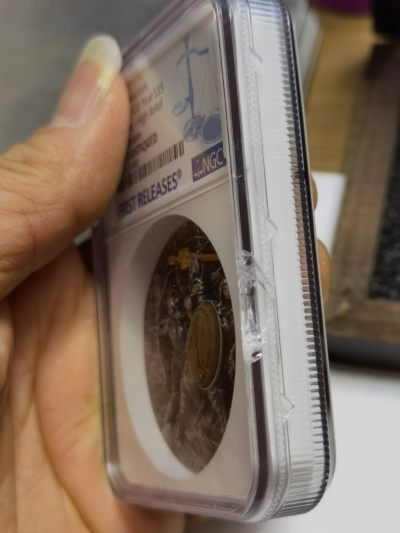 【海寧潮客户代拍】纽埃2019年亚马逊女战士2盎司高浮雕银币Ngc70分首期原盒证书，评级盒子破损