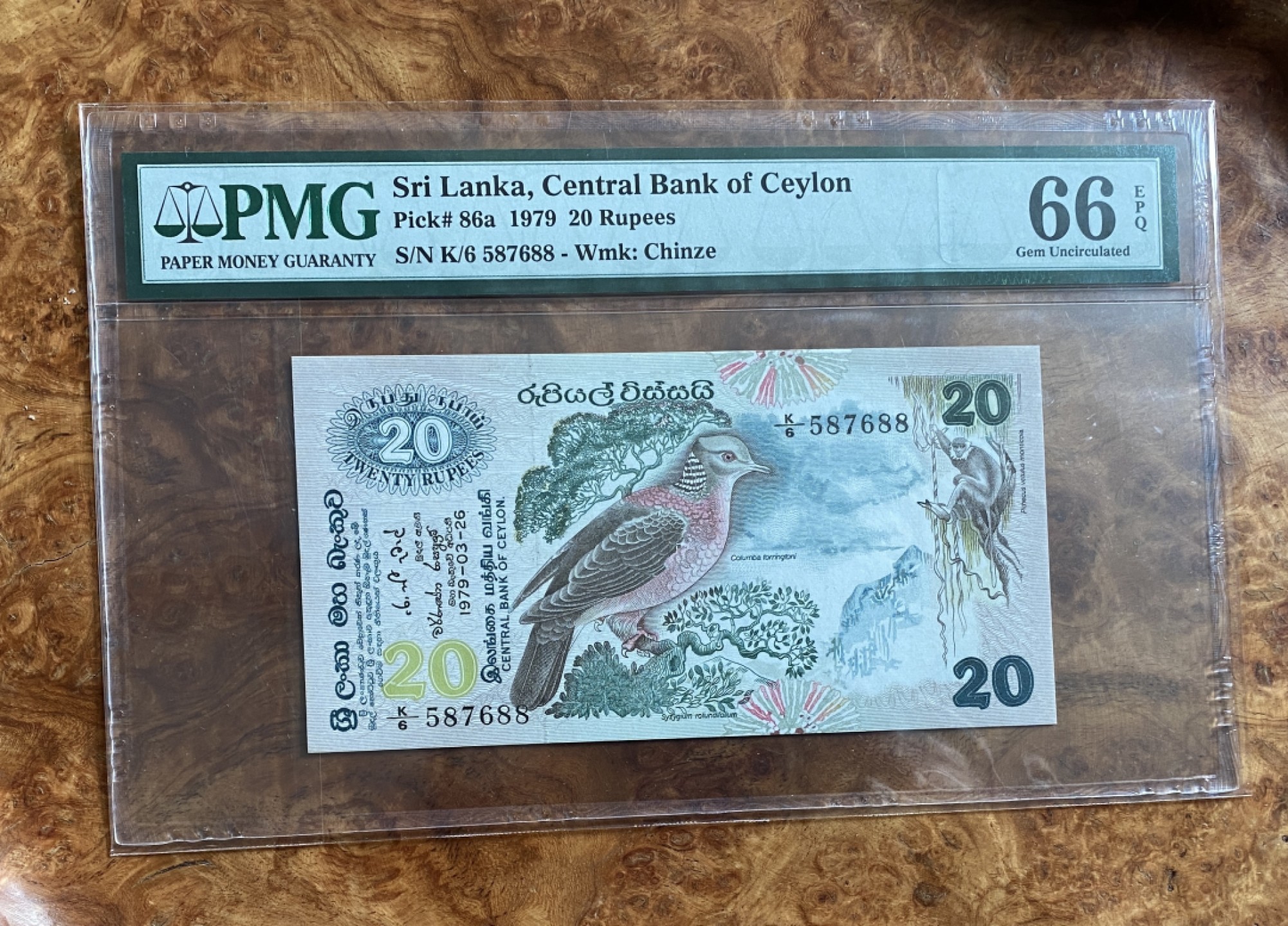 Chase Auction（得物拍卖）第5期 - - 中外纸币、硬币联拍 1979年锡兰，斯里兰卡20卢比，PMG66分，荧光精彩！