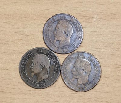 北京马甸外币专卖微拍第七十三期，非贵金属外国纪念币，流通币专场，陆续上新欢迎光临 - 早期18xx年法国拿破仑铜币3枚