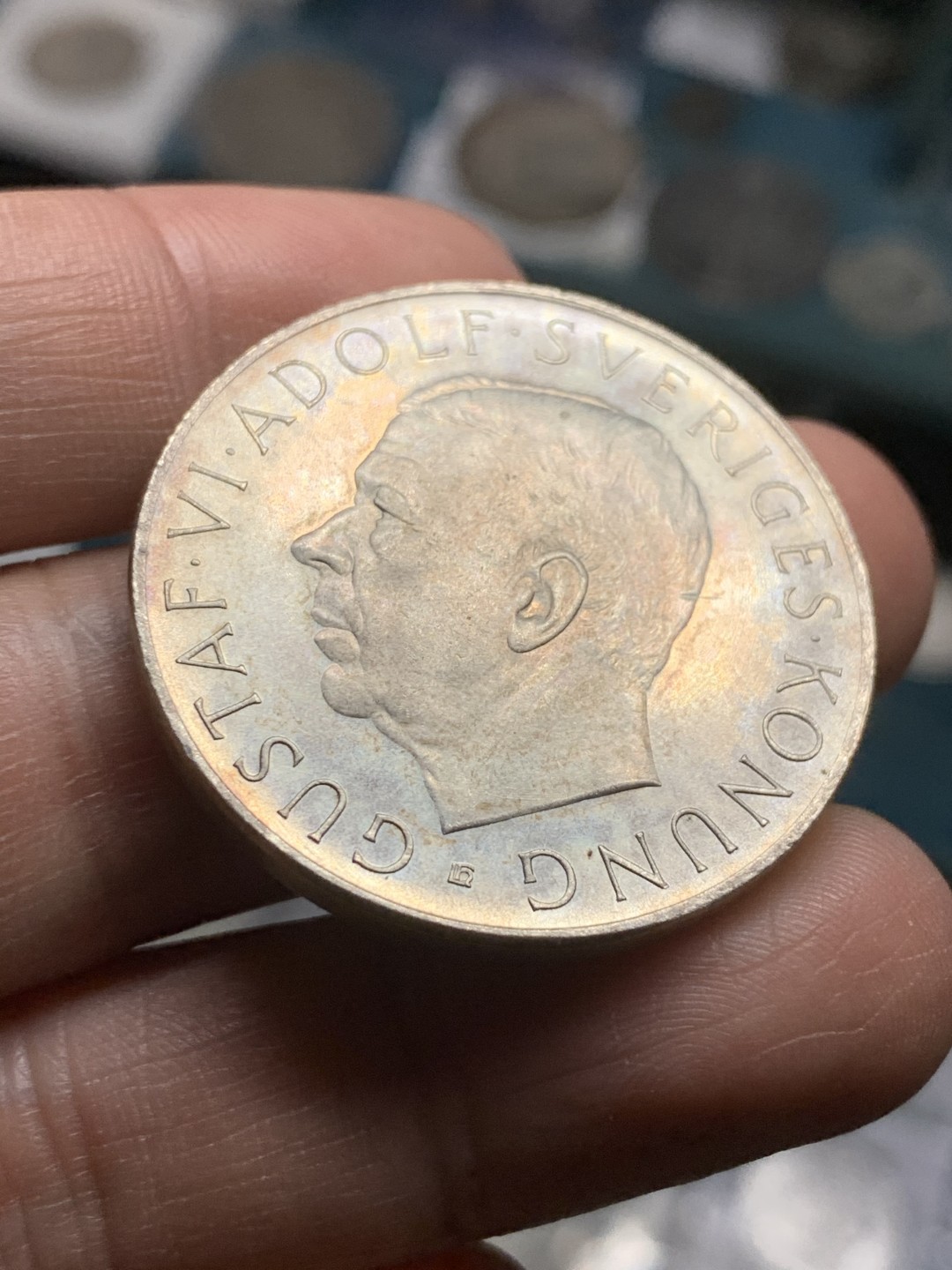 《竞宝斋》第43场-本周日，周一2场连拍（全场顺丰包邮） 1952年瑞典古斯塔夫六世5克朗裸币一枚（仅发行24.2万枚）