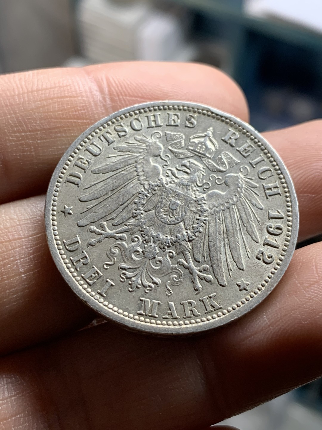 《竞宝斋》第43场-本周日，周一2场连拍（全场顺丰包邮） 德国 1912年 符腾堡 威廉二世 3马克银币 带一点包浆 