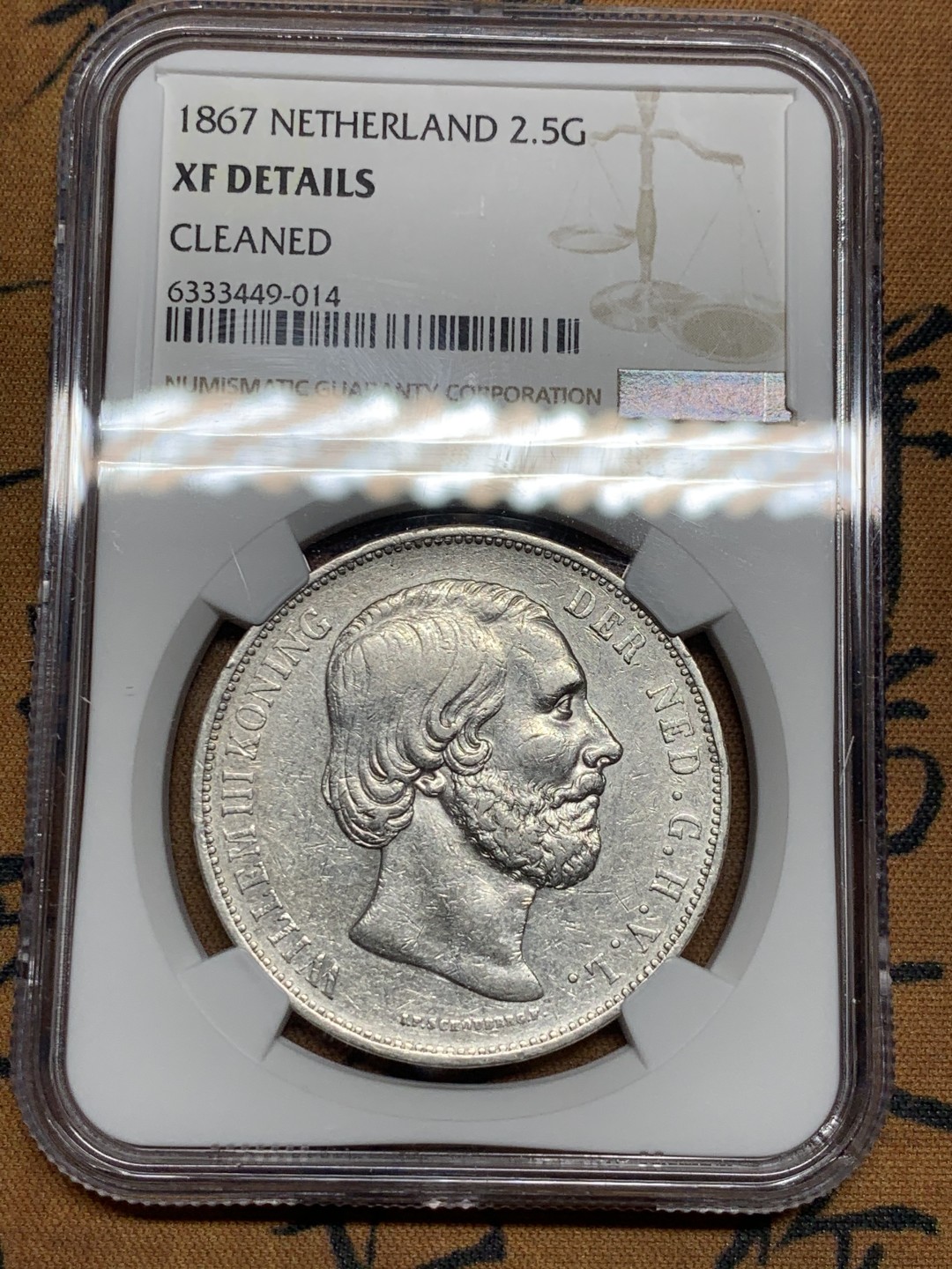 《竞宝斋》第43场-本周日，周一2场连拍（全场顺丰包邮） 1867年荷兰威廉三世2.5盾XF-details一枚