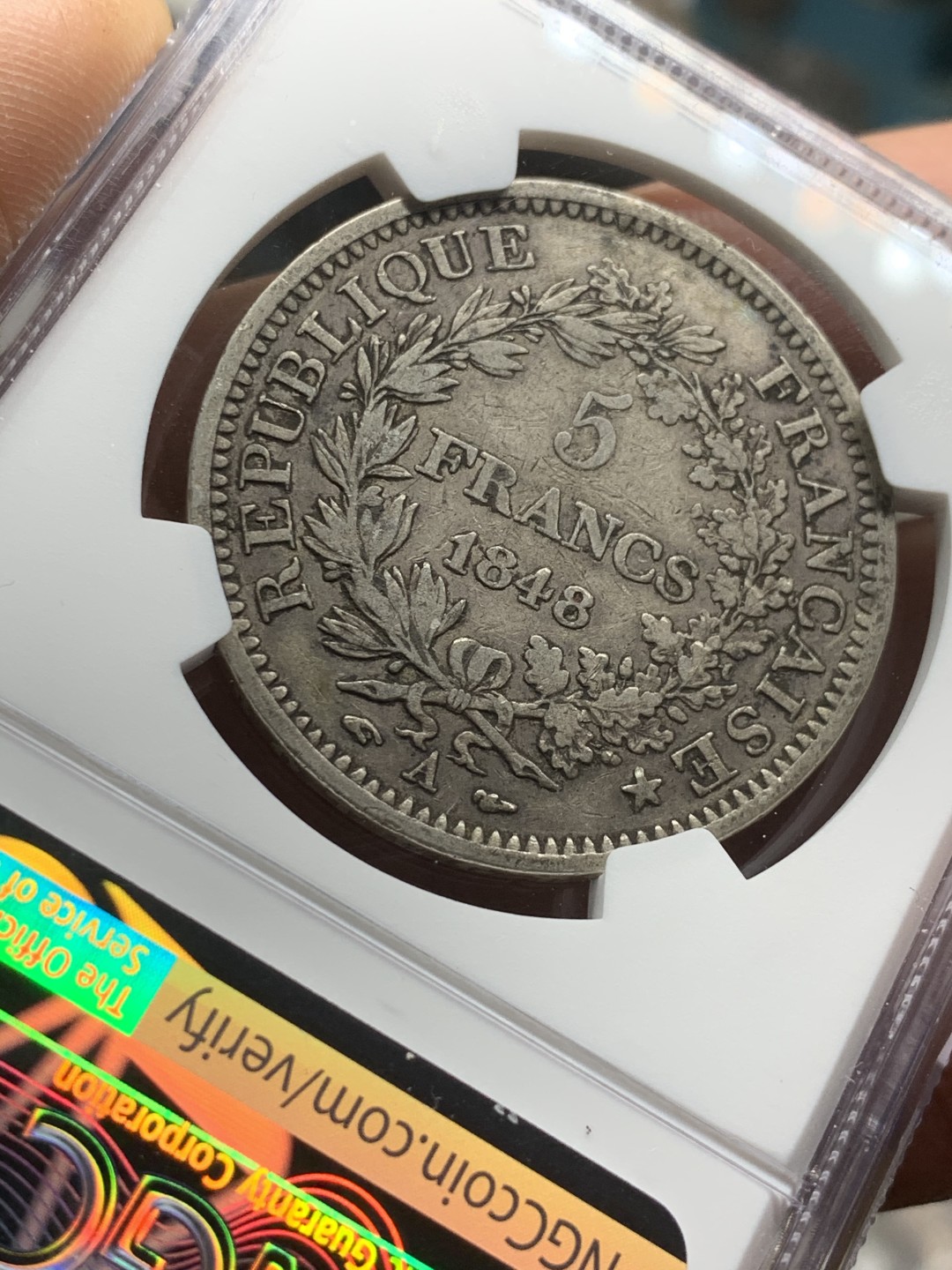 《竞宝斋》第43场-本周日，周一2场连拍（全场顺丰包邮） NGC-XF45 法国 1848年 早期大力神 5法郎 大银币 原味好品