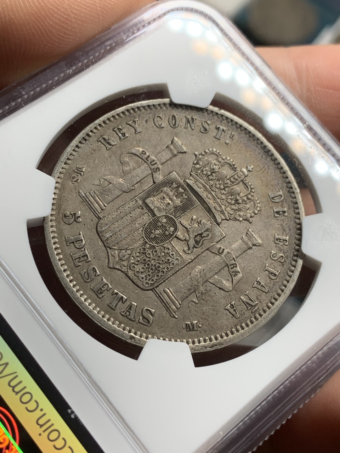 《竞宝斋》第43场-本周日，周一2场连拍（全场顺丰包邮） NGC-XF40 年份标错西班牙 1882年 阿方索十二世 双柱 大银币 